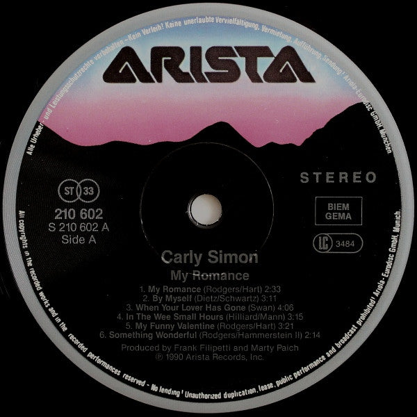 Carly Simon : My Romance (LP, Album)