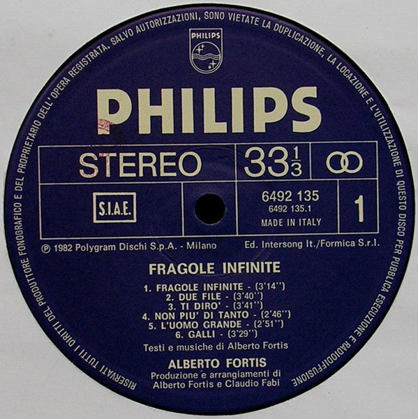 Alberto Fortis : Fragole Infinite (LP, Album)