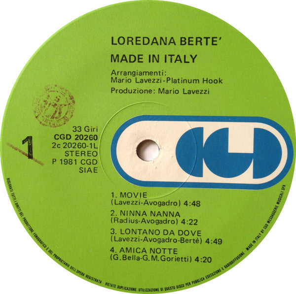 Loredana Berte'* : Made In Italy (LP, Album)