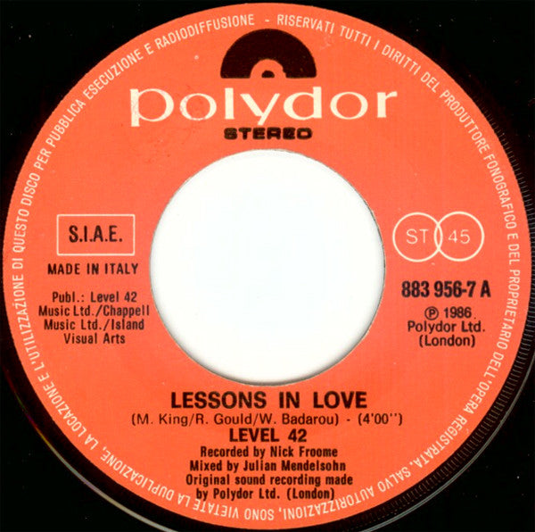 Level 42 : Lessons In Love (7", Single)