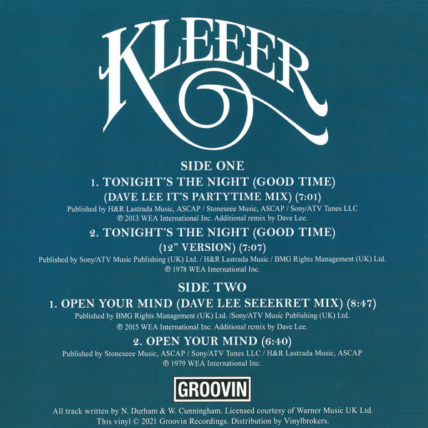 Kleeer : Tonight’s The Night (Good Time) / Open Your Mind (12")