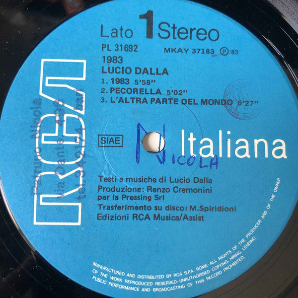 Lucio Dalla : 1983 (LP, Album, Gat)