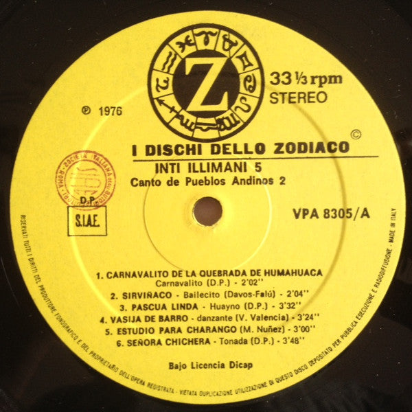 Inti Illimani : Inti-Illimani 5 - Canto De Pueblos Andinos Vol. II (LP, Album, Gat)