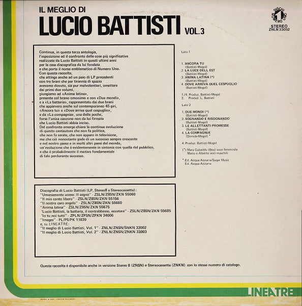 Lucio Battisti : Il Meglio Di Lucio Battisti Vol. 3 (LP, Comp)