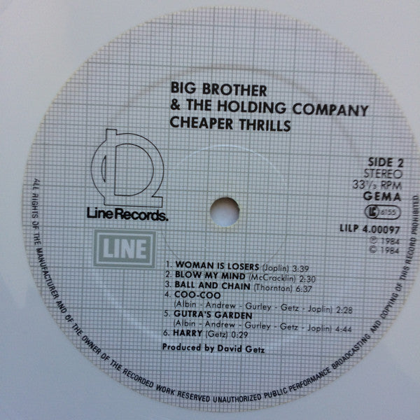 Big Brother & The Holding Company Featuring Janis Joplin : Cheaper Thrills (LP, RE, Whi)