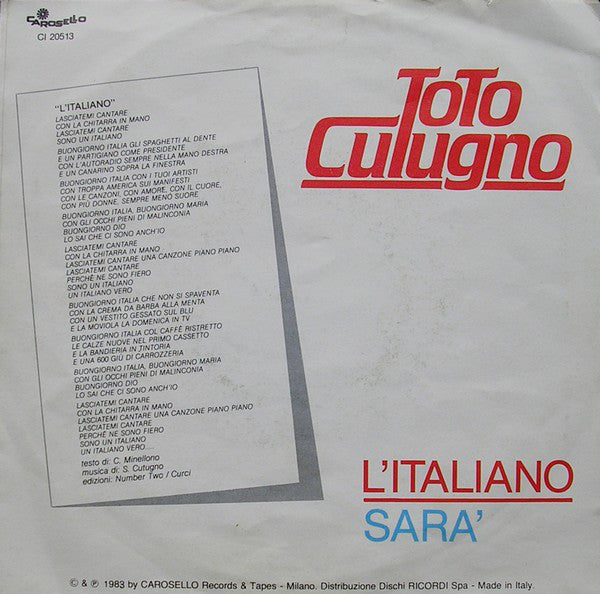 Toto Cutugno : L'Italiano (7")