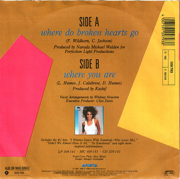 Whitney Houston : Where Do Broken Hearts Go (7", Single)