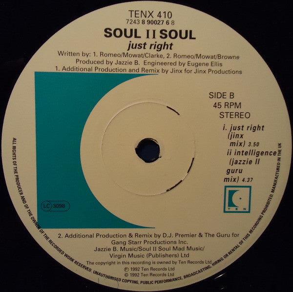 Soul II Soul : Just Right (12")