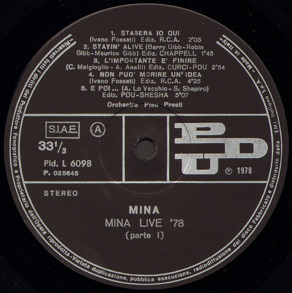 Mina (3) : Live '78 (2xLP, Album, Gat)