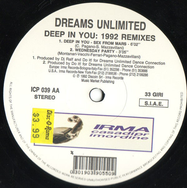 Dreams Unlimited : Deep In You (1992 Remix) (12")