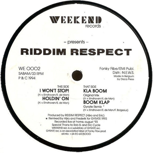 Riddim Respect : I Won't Stop! (12")