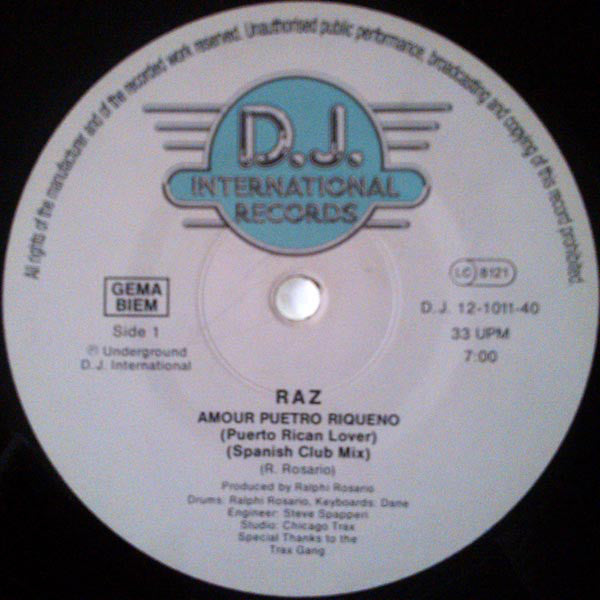 Raz : Amour Puerto Riqueno (Puerto Rican Lover) (12")