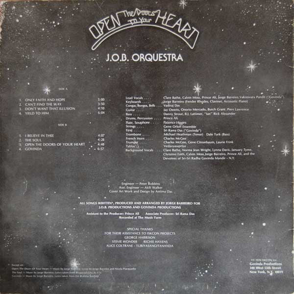 J.O.B. Orquestra : Open The Doors To Your Heart (LP, Album)