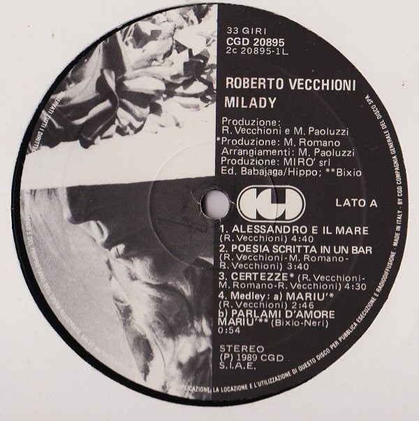 Roberto Vecchioni : Milady (LP, Album)