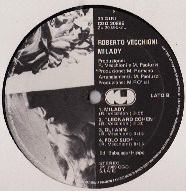 Roberto Vecchioni : Milady (LP, Album)