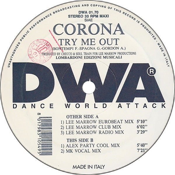 Corona : Try Me Out (12", Maxi)