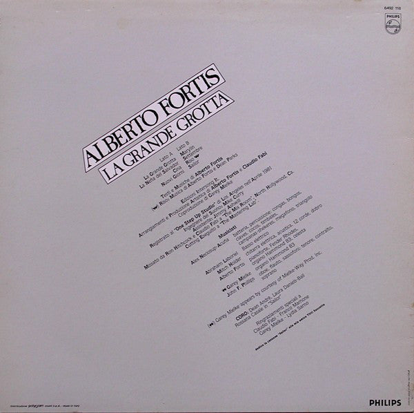 Alberto Fortis : La Grande Grotta (LP, Album)