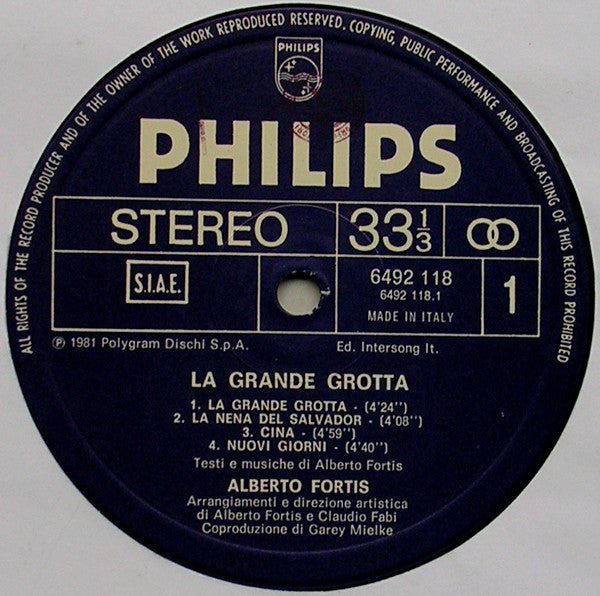 Alberto Fortis : La Grande Grotta (LP, Album)