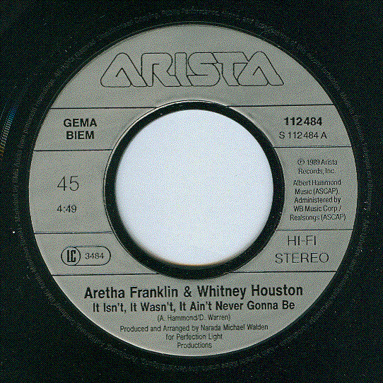 Aretha Franklin & Whitney Houston : It Isn't It Wasn't It Ain't Never Gonna Be (7", Single)