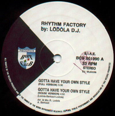 Rhythm Factory (2) by Roberto Lodola : Gotta Have Your Own Style (12")