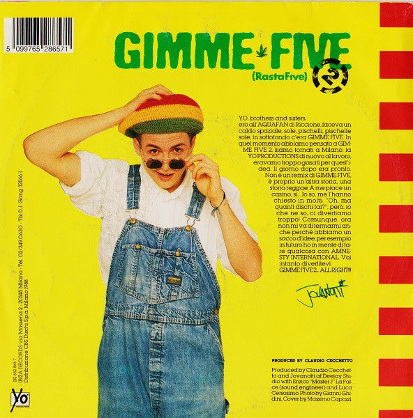 Jovanotti : Gimme Five 2 (Rasta Five) (7", Single)