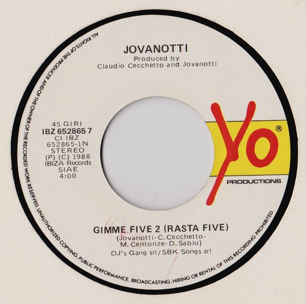 Jovanotti : Gimme Five 2 (Rasta Five) (7", Single)