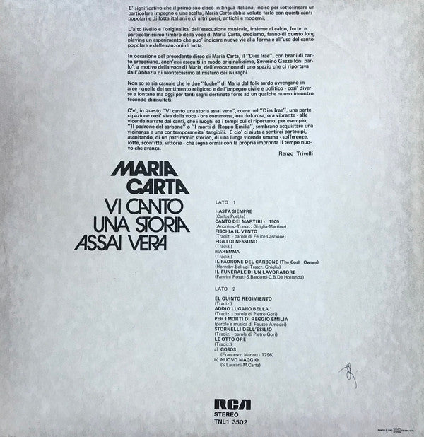 Maria Carta : Vi Canto Una Storia Assai Vera (LP, Album)