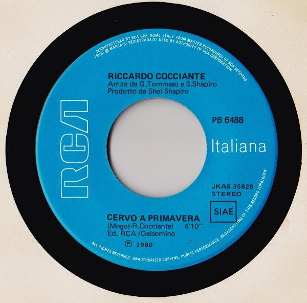 Riccardo Cocciante : Cervo A Primavera / Il Sufflè Con Le Banane (7")