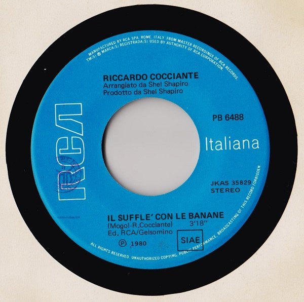 Riccardo Cocciante : Cervo A Primavera / Il Sufflè Con Le Banane (7")
