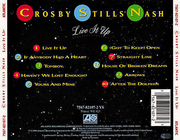 Crosby, Stills & Nash : Live It Up (CD, Album)