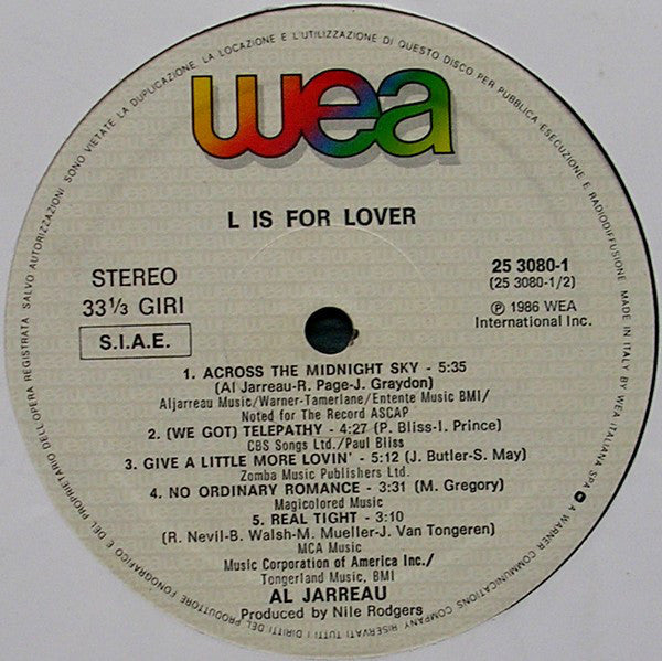 Al Jarreau : L Is For Lover (LP, Album)