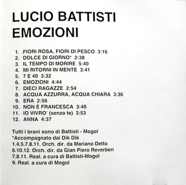 Lucio Battisti : Emozioni (CD, Album, RE)