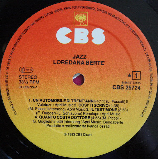 Loredana Bertè : Jazz (LP, Album)