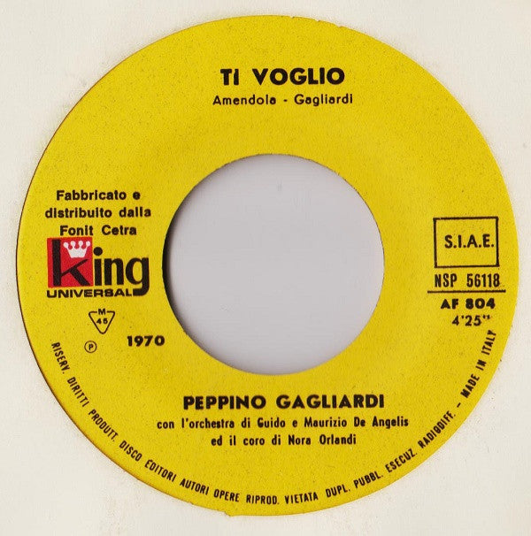 Peppino Gagliardi : Ti Amo Così (7", Mono)