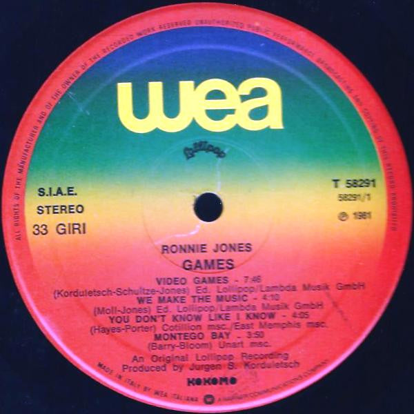 Ronnie Jones : Games (LP, Album)