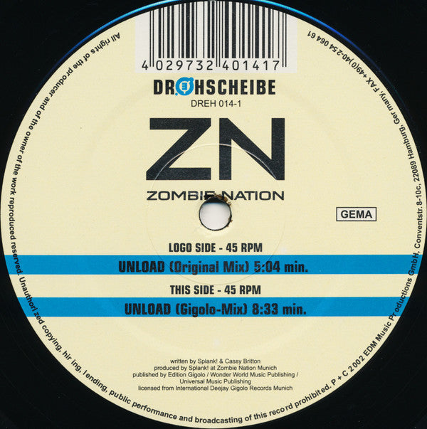 Zombie Nation : Unload (12")
