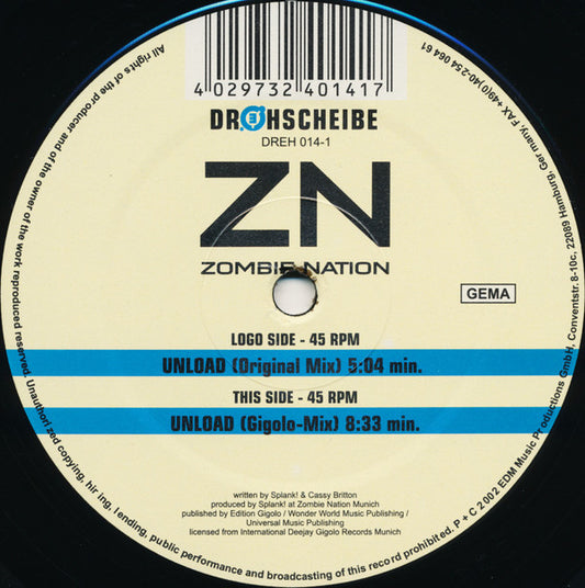 Zombie Nation : Unload (12")