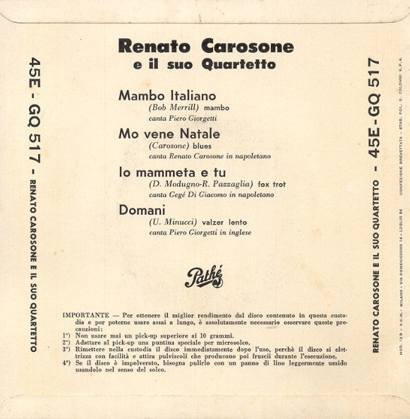 Renato Carosone E Il Suo Quartetto : Mambo Italiano (7", EP)