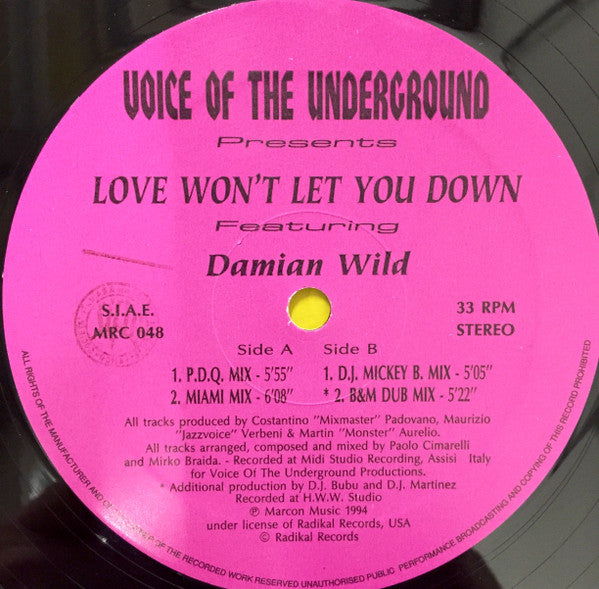 Voice Of The Underground : Love Won't Let You Down (2x12")