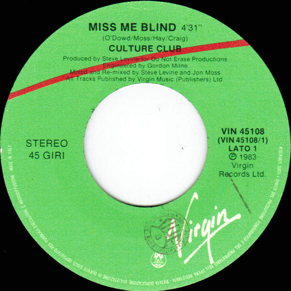 Culture Club : Miss Me Blind (7", Single)