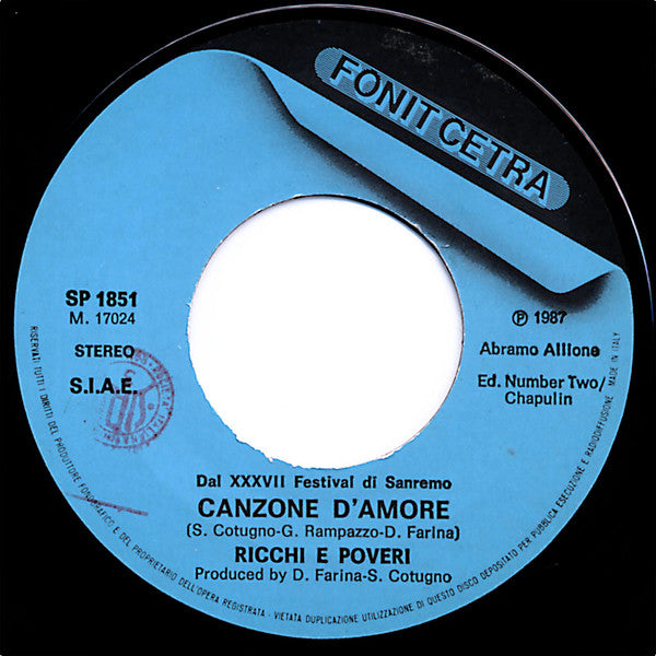 Ricchi E Poveri : Canzone D'Amore (7")