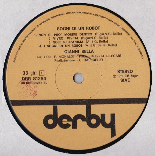 Gianni Bella : Sogni Di Un Robot (LP, Album, Gat)