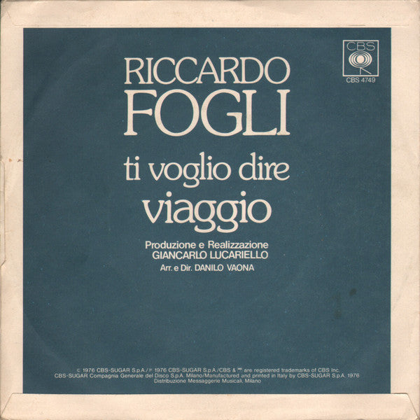 Riccardo Fogli : Ti Voglio Dire (7")