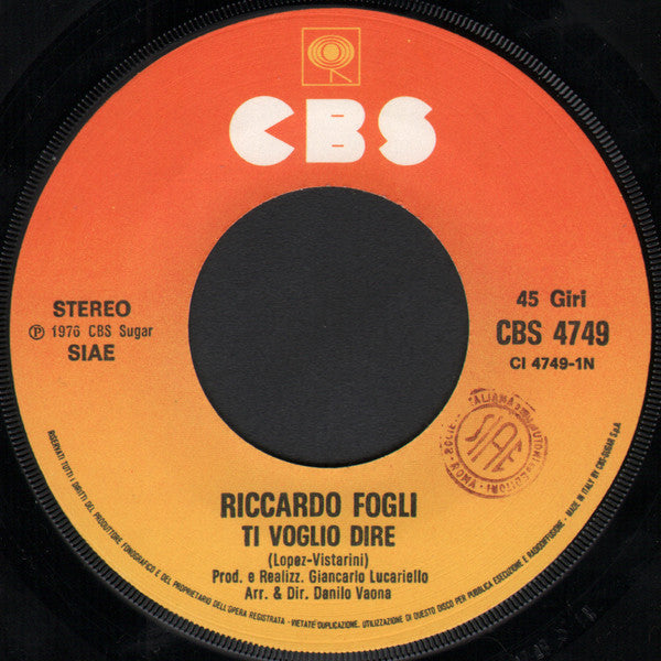 Riccardo Fogli : Ti Voglio Dire (7")