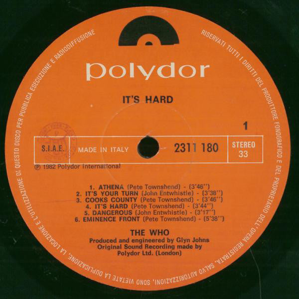 The Who : It's Hard (LP, Album)