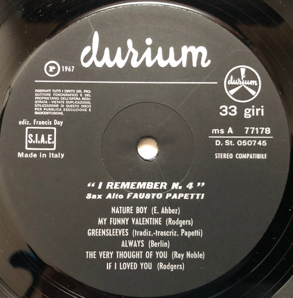 Fausto Papetti : I Remember N.4 (LP, Album, RE)