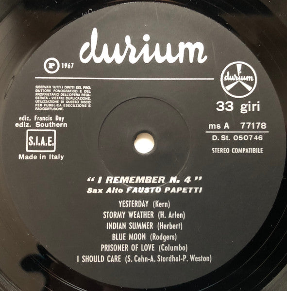 Fausto Papetti : I Remember N.4 (LP, Album, RE)