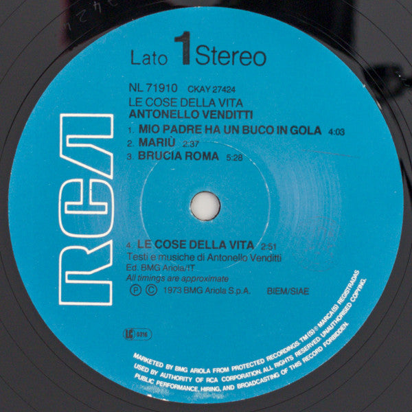 Antonello Venditti : Le Cose Della Vita (LP, Album, RE)