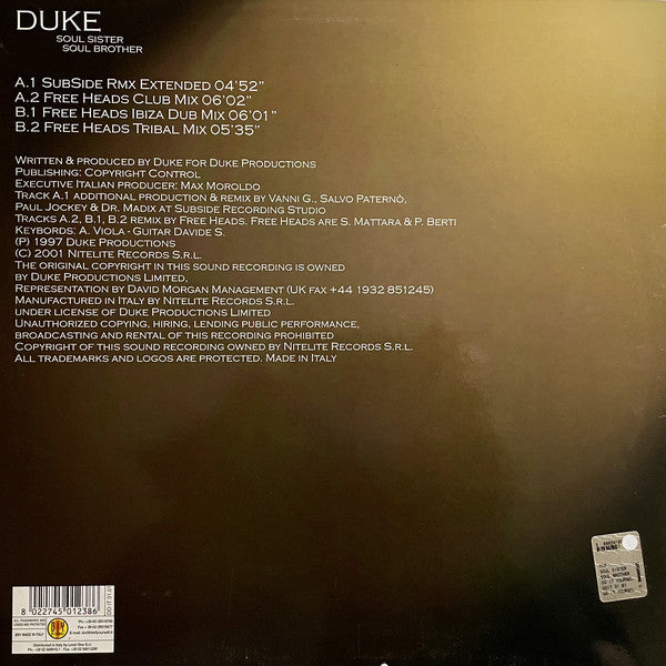 Duke : Soul Sister Soul Brother (12")