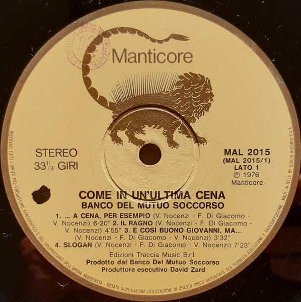 Banco Del Mutuo Soccorso : Come In Un'Ultima Cena (LP, Album, Gat)